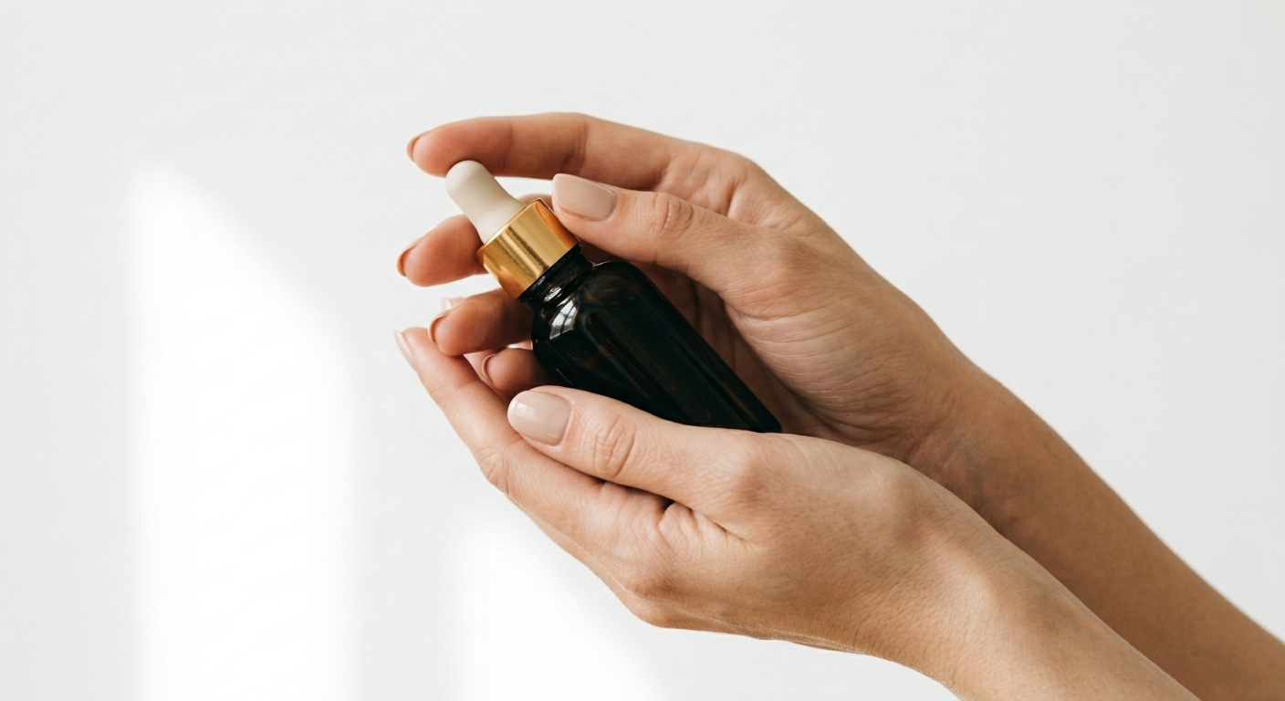 Hands holding skincare product
