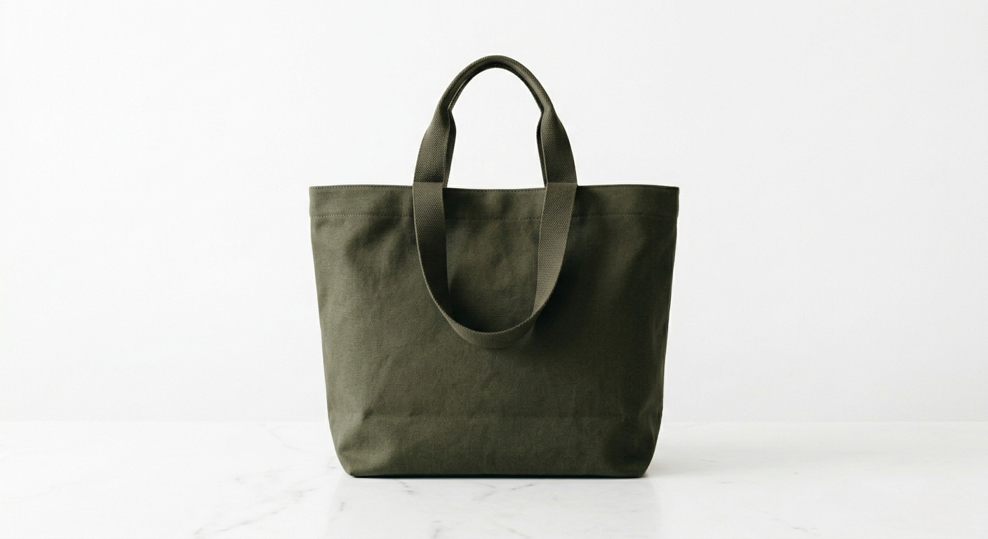 Apparel product photography — olive canvas handbag